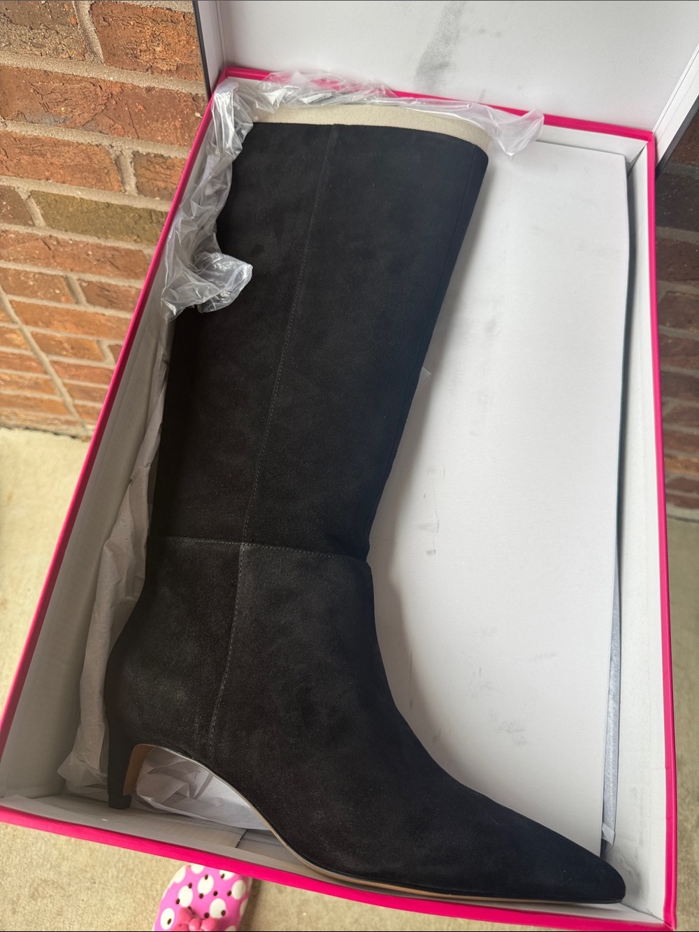 Vince Camuto Black Suede Knee-High Pointed Toe Boots - Picture 3 of 5